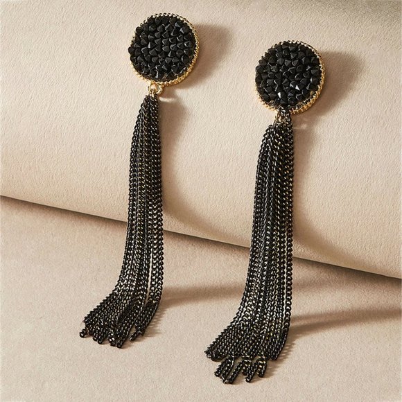 3/$35 Black Rhinestone Diamond Tassel Long Drop Dangle Earrings Jewelry - Picture 4 of 7